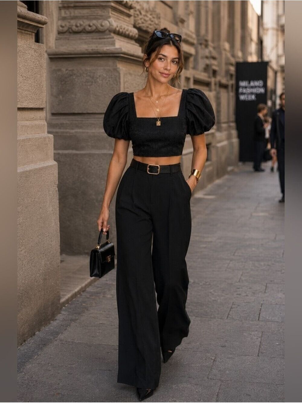 Black Puff Sleeve Crop Top Size 8 Romantic Chic Fairy Goth Modern Feminine - Picture 4 of 11